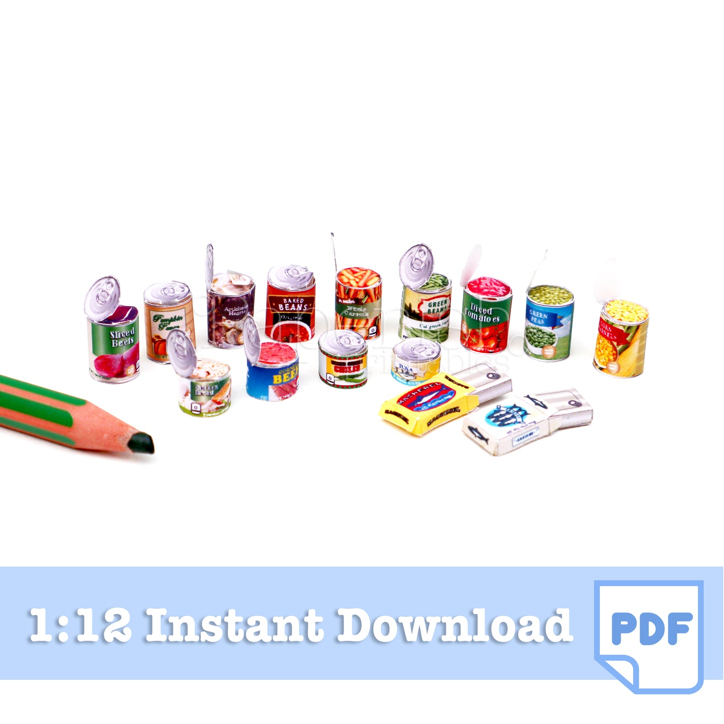 1/12 PDF CANS BUNDLE 15 design templates | Doll Food PDF templates