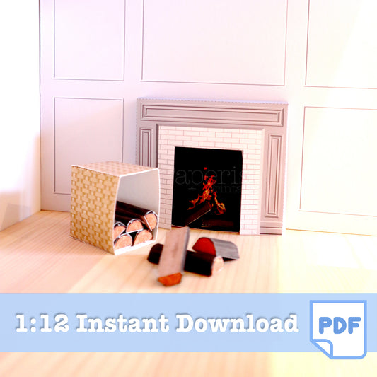 1/12 PDF Dollhouse Fireplace Design templates: GREY