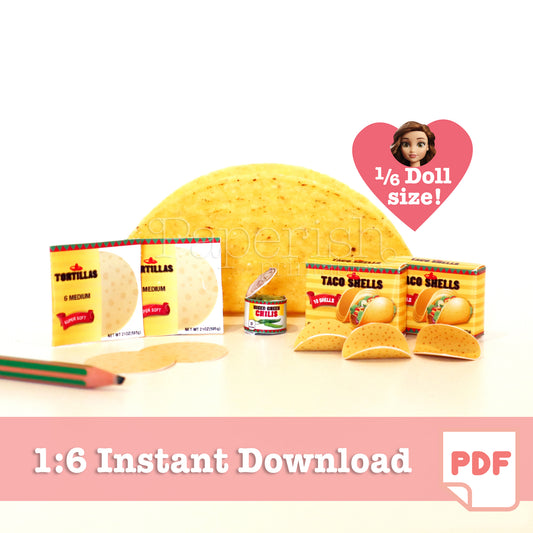 1/6 scale MEXICAN FOOD miniature printables, Dollhouse food printables, DIY Dollhouse templates