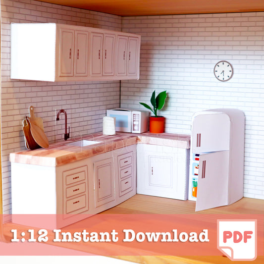 1/12 PDF Dollhouse Kitchen Set design templates : White