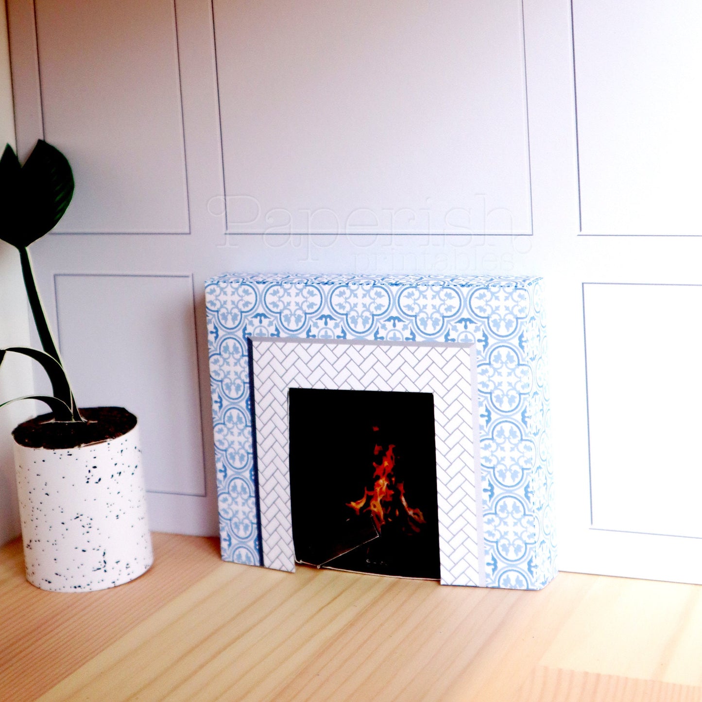 1/12 PDF Dollhouse Fireplace Printable BLUE TILES design