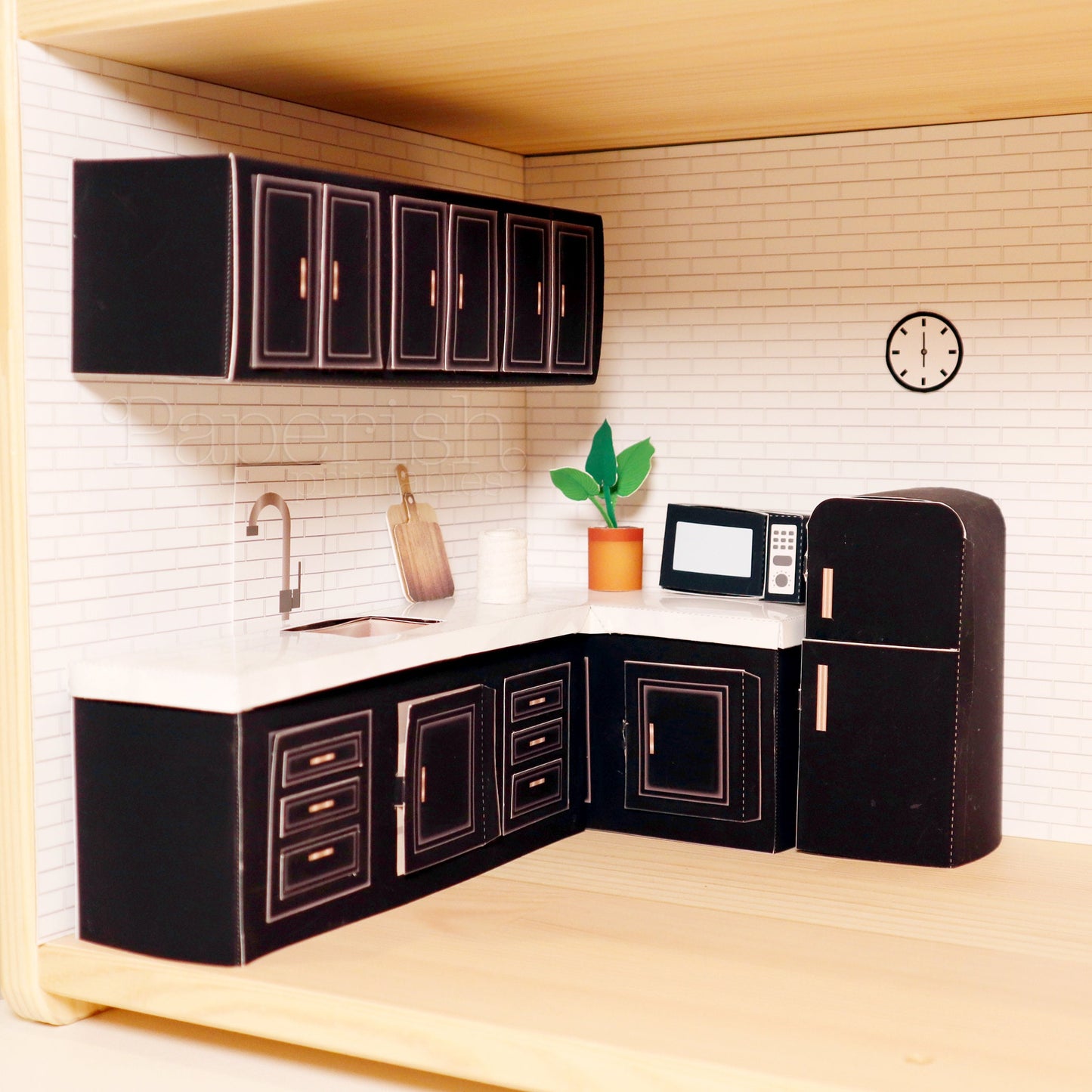 1/12 Dollhouse Miniature Kitchen Set in Black: PDF miniature PRINTABLES dollhouse kit | miniature printables